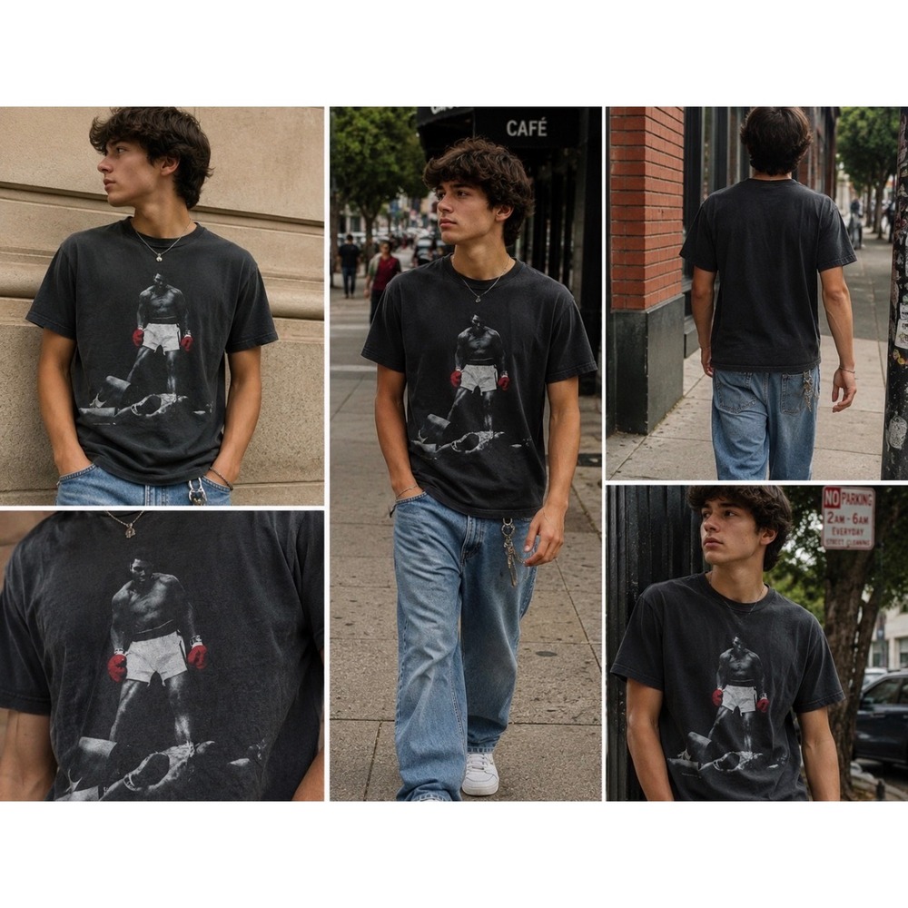 Muhammad Ali Graphic T-Shirt Mens XL Black Sonny Liston Knockout Boxing Tee 2023